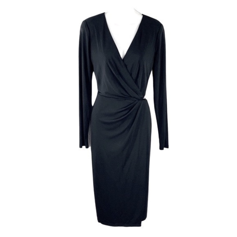 NWT Ralph Lauren Black Crystal Chain Faux Wrap Dress 12 C7